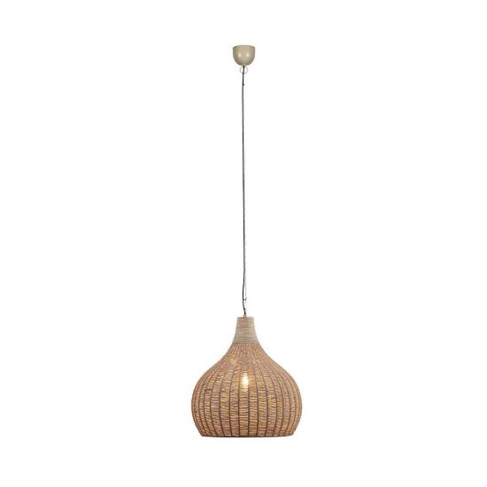 Lampadario a sospensione grande per sala da pranzo con paralume in juta intrecciata naturale