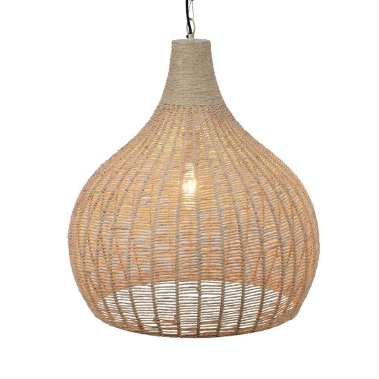 Lampadario a sospensione grande per sala da pranzo con paralume in juta intrecciata naturale