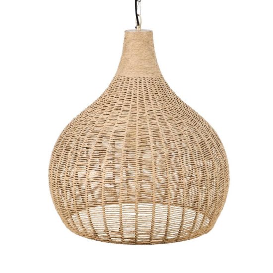 Lampadario a sospensione grande per sala da pranzo con paralume in juta intrecciata naturale