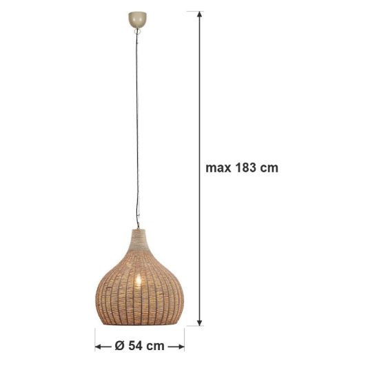 Lampadario a sospensione grande per sala da pranzo con paralume in juta intrecciata naturale