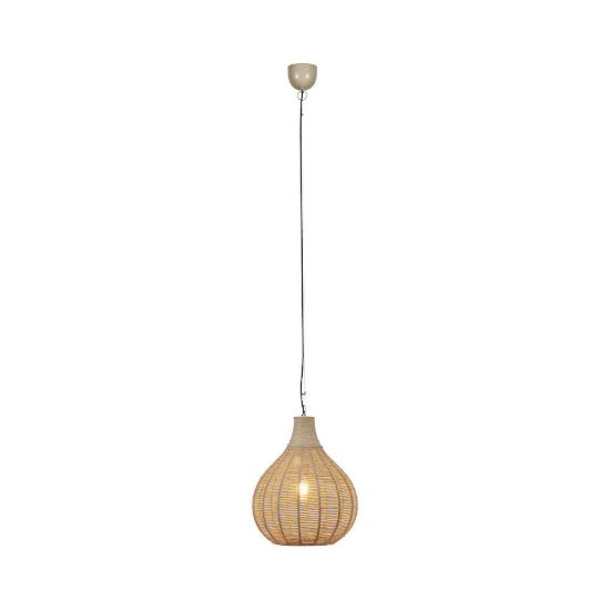 Lampadario a sospensione piccolo per sala da pranzo con paralume in juta intrecciata naturale