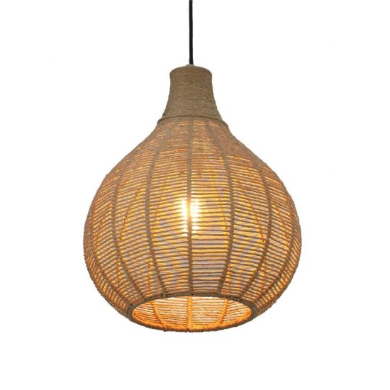 Lampadario a sospensione piccolo per sala da pranzo con paralume in juta intrecciata naturale