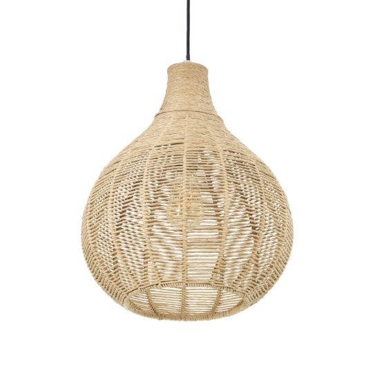 Lampadario a sospensione piccolo per sala da pranzo con paralume in juta intrecciata naturale