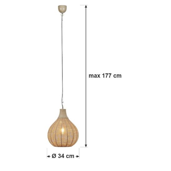 Lampadario a sospensione piccolo per sala da pranzo con paralume in juta intrecciata naturale
