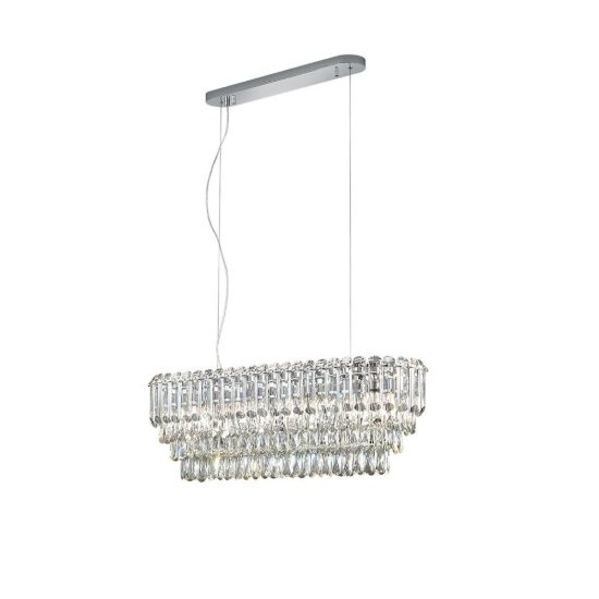 Lampadario a sospensione 10 luci per sala da pranzo rettangolare cromo con cristalli trasparenti