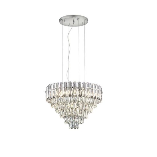 Lampadario a sospensione 12 luci per sala da pranzo cromo con cristalli trasparenti