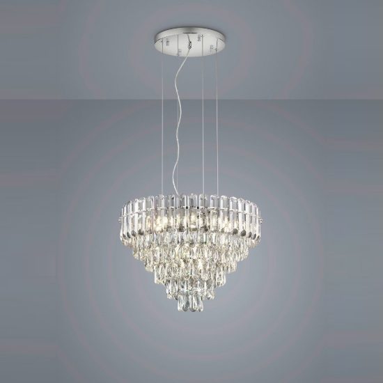 Lampadario a sospensione 12 luci per sala da pranzo cromo con cristalli trasparenti