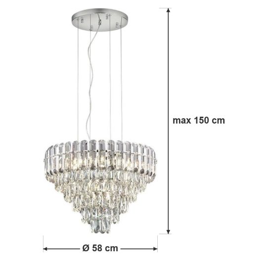 Lampadario a sospensione 12 luci per sala da pranzo cromo con cristalli trasparenti