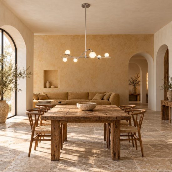 Lampadario a sospensione 6 luci per soggiorno nichel opaco e cromo con diffusori in vetro bianco