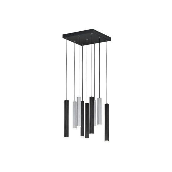 Lampadario 9 luci led 31,5w 2000k 4000k dim to warm nero e alluminio con diffusori 3d
