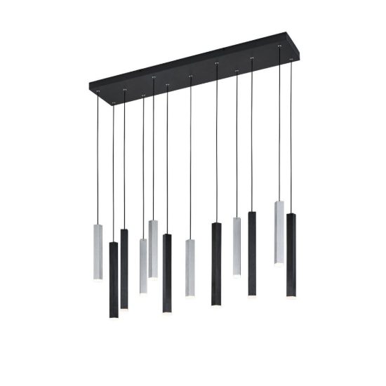 Lampadario 12 luci led 42w 2000k 4000k dim to warm nero e alluminio con diffusori 3d