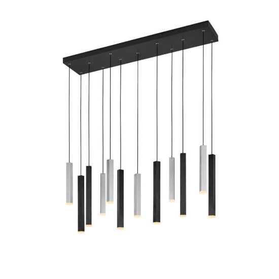 Lampadario 12 luci led 42w 2000k 4000k dim to warm nero e alluminio con diffusori 3d