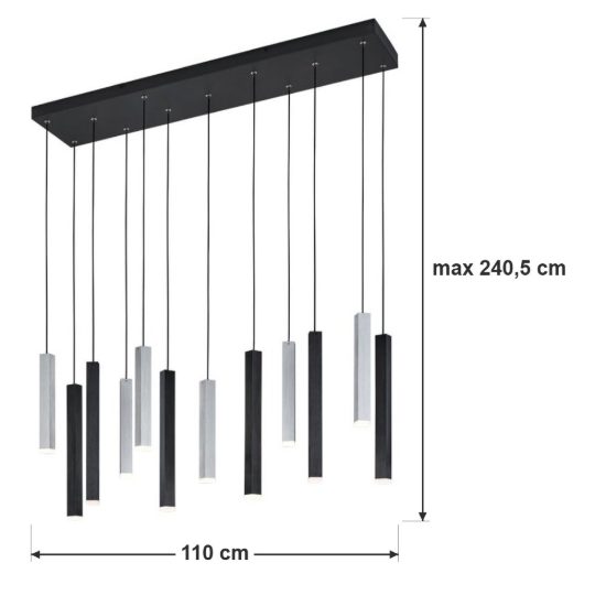 Lampadario 12 luci led 42w 2000k 4000k dim to warm nero e alluminio con diffusori 3d