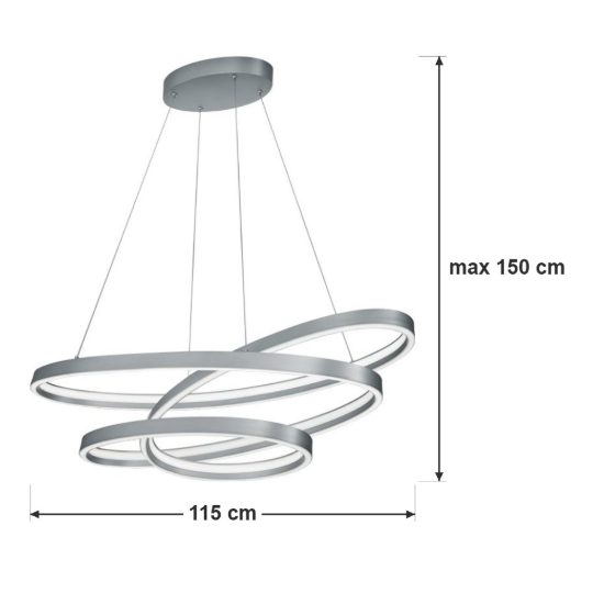Lampadario a sospensione led 100w 2000k 4000k dimmerabile dim to warm a spirale nichel opaco