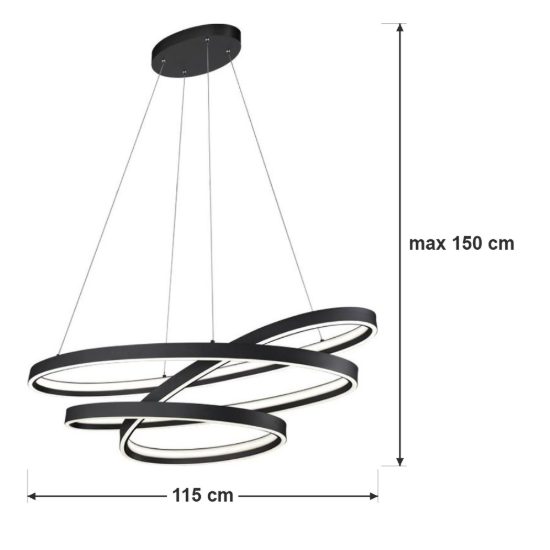 Lampadario a sospensione led 100w 2000k 4000k dimmerabile dim to warm a spirale nero