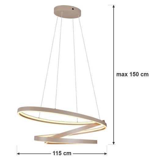 Lampadario a sospensione led 100w 2000k 4000k dimmerabile dim to warm a spirale tortora