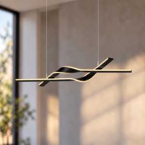 Lampadario a sospensione led 53w 2000k 4000k dimmerabile dim to warm in metallo piegato nero