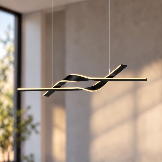 Lampadario a sospensione led 53w 2000k 4000k dimmerabile dim to warm in metallo piegato nero