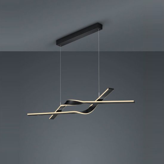 Lampadario a sospensione led 53w 2000k 4000k dimmerabile dim to warm in metallo piegato nero