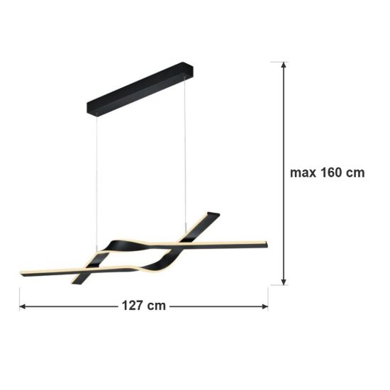 Lampadario a sospensione led 53w 2000k 4000k dimmerabile dim to warm in metallo piegato nero