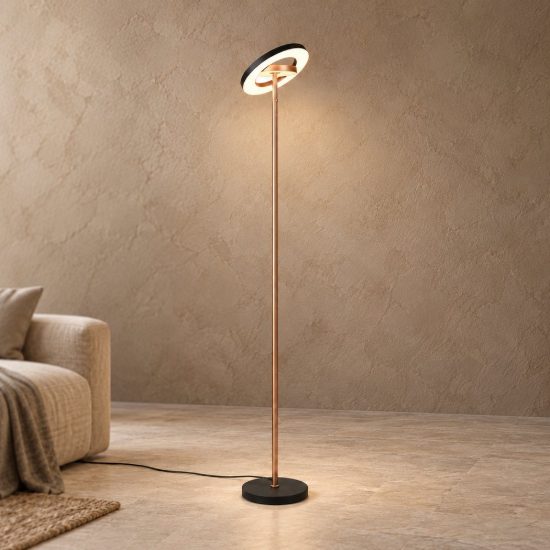 Lampada da terra led 19w 2300k 3000k 4000k touch per soggiorno orientabile nera e caffè