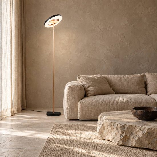 Lampada da terra led 19w 2300k 3000k 4000k touch per soggiorno orientabile nera e caffè