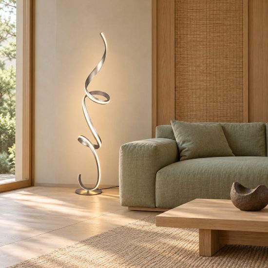 Piantana led 52w 2000k 4000k dimmerabile dim to warm per soggiorno a spirale nichel opaco