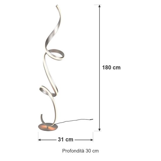 Piantana led 52w 2000k 4000k dimmerabile dim to warm per soggiorno a spirale nichel opaco