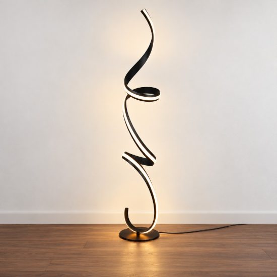 Lampada da terra led 52w 2000k 4000k dimmerabile dim to warm per soggiorno a spirale nera