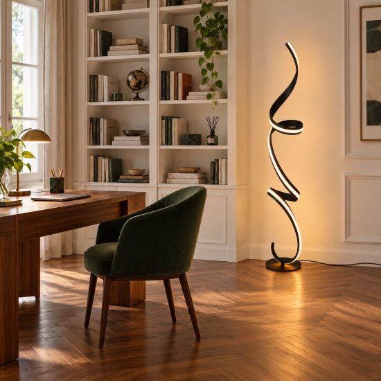 Lampada da terra led 52w 2000k 4000k dimmerabile dim to warm per soggiorno a spirale nera