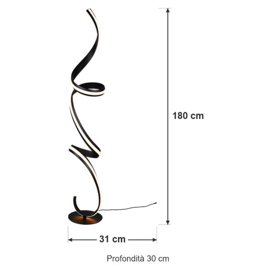 Lampada da terra led 52w 2000k 4000k dimmerabile dim to warm per soggiorno a spirale nera