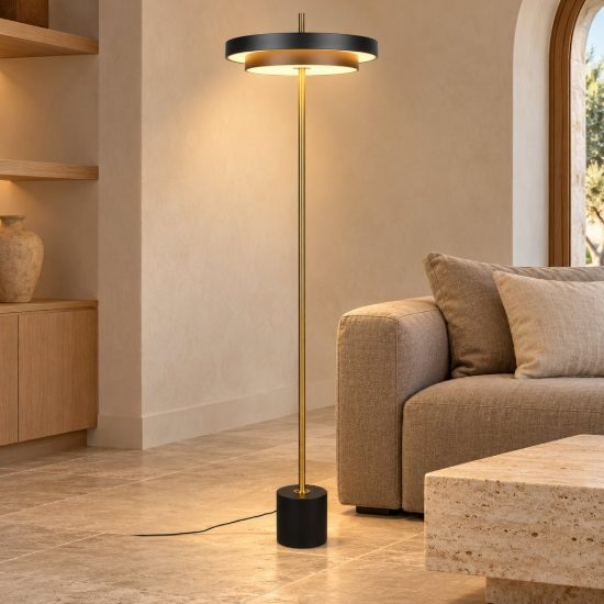 Piantana led 21w 2300k 3000k 4000k touch per soggiorno nera e caffè a dischi sovrapposti