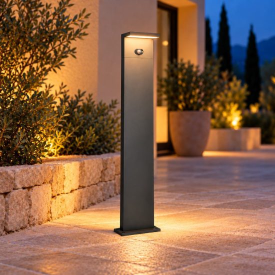 Lampione da giardino solare led 5w cct 2300k 4000k con sensore di movimento ip65 antracite