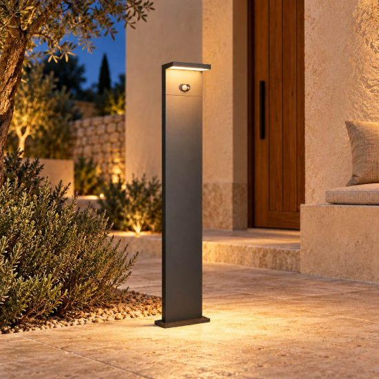 Lampione da giardino solare led 5w cct 2300k 4000k con sensore di movimento ip65 antracite