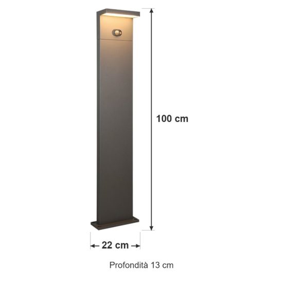 Lampione da giardino solare led 5w cct 2300k 4000k con sensore di movimento ip65 antracite