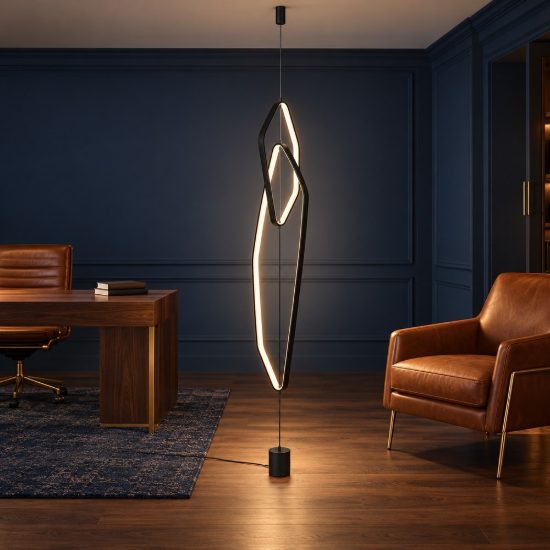 Lampada da terra led 29w 2000k 4000k dim to warm per soggiorno con lampada da appendere nera