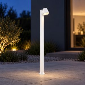 Lampione da giardino paletto ip44 moderno bianco con vetro trasparente