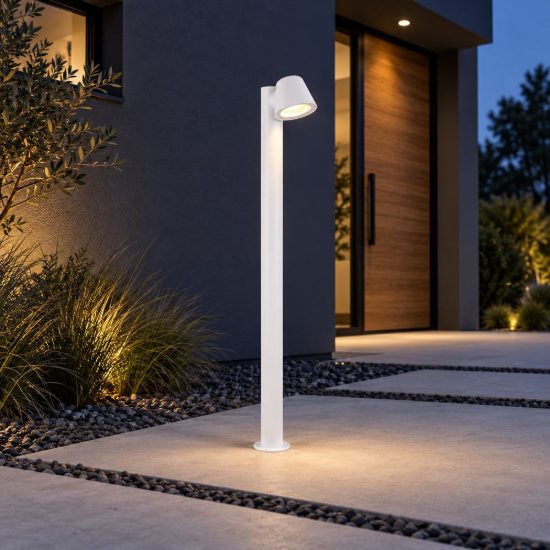 Lampione da giardino paletto ip44 moderno bianco con vetro trasparente