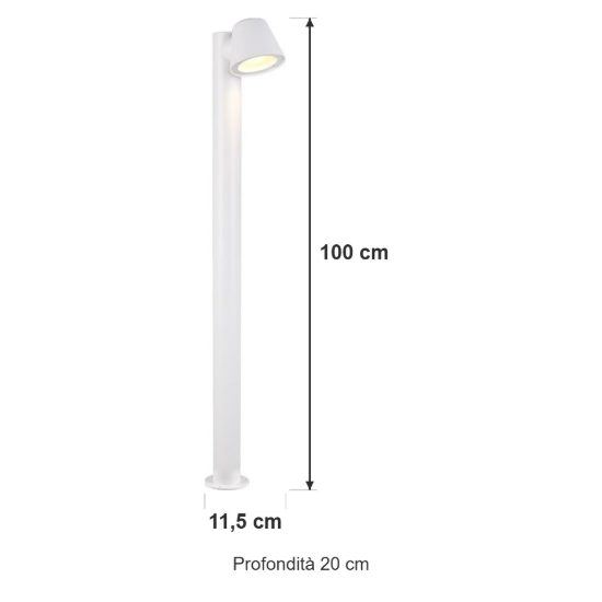 Lampione da giardino paletto ip44 moderno bianco con vetro trasparente
