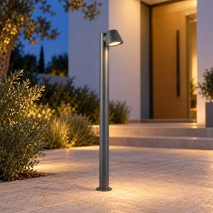 Lampione da giardino paletto ip44 moderno antracite con vetro trasparente