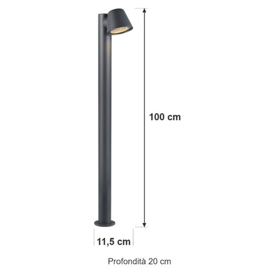Lampione da giardino paletto ip44 moderno antracite con vetro trasparente