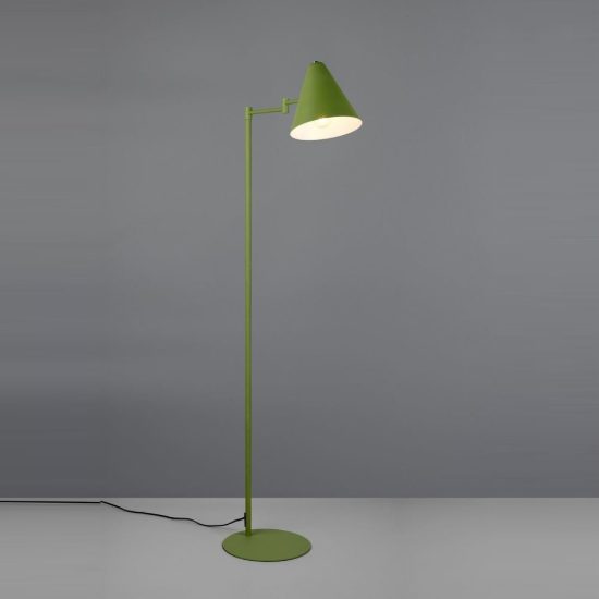 Piantana per soggiorno orientabile moderna verde con paralume a cono e interruttore