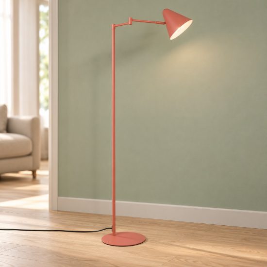 Lampada da terra per soggiorno orientabile moderna pesca con paralume a cono e interruttore