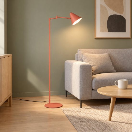 Lampada da terra per soggiorno orientabile moderna pesca con paralume a cono e interruttore