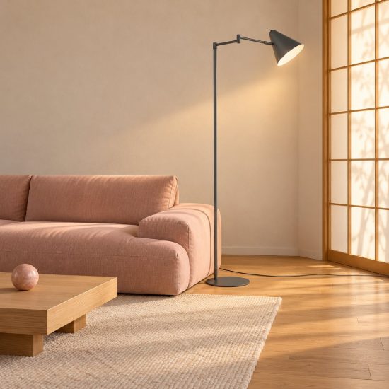Piantana per soggiorno orientabile moderna antracite con paralume a cono e interruttore