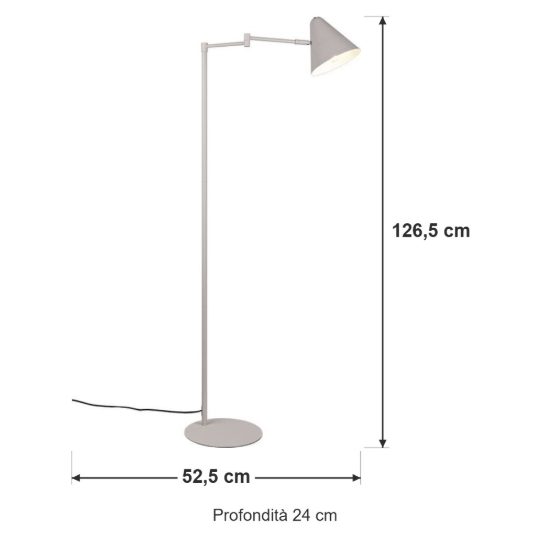 Lampada da terra per soggiorno orientabile moderna grigio caldo con paralume a cono e interruttore