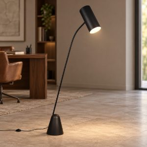 Piantana ad arco per soggiorno moderna nera con dimmer a pedale