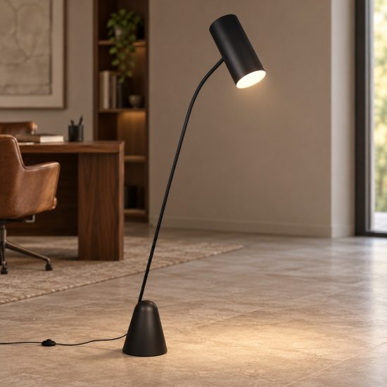 Piantana ad arco per soggiorno moderna nera con dimmer a pedale