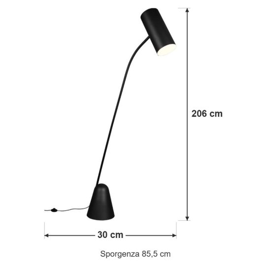 Piantana ad arco per soggiorno moderna nera con dimmer a pedale