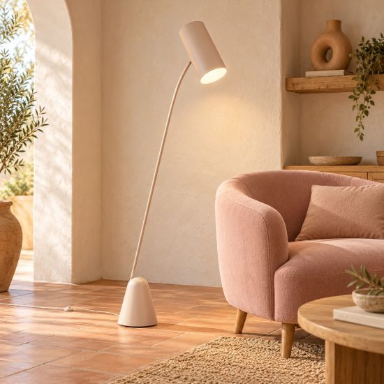 Lampada da terra ad arco per soggiorno moderna beige caldo con dimmer a pedale